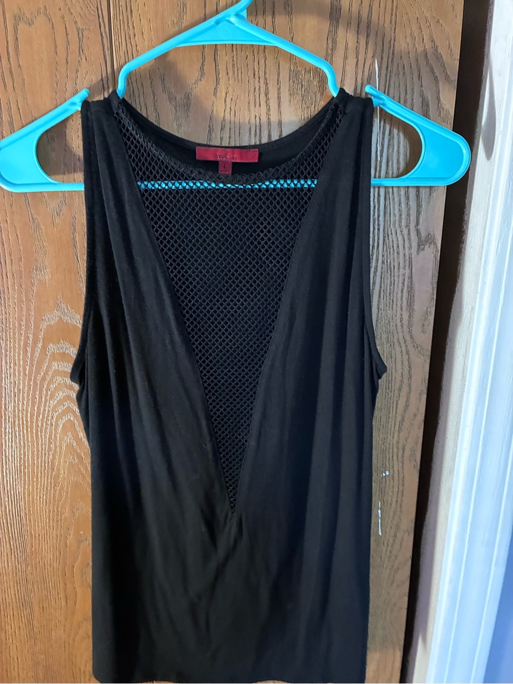 Source Unknown Black Sleeveless V-Neck Top with Mesh Inset